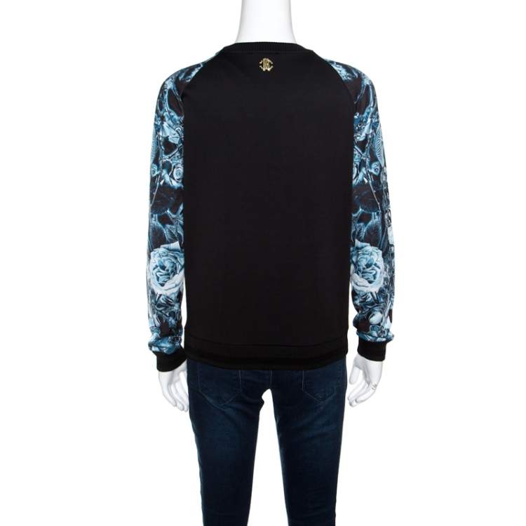 Pre Owned Roberto Cavalli Gym Faux Leather Detail Raglan Sleeve Sweatshirt S