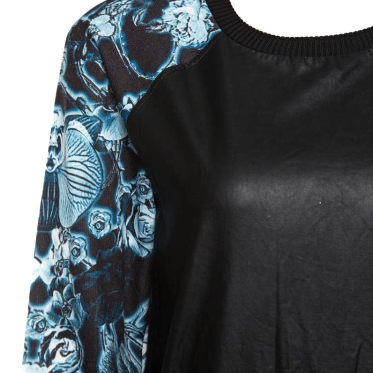 Pre Owned Roberto Cavalli Gym Faux Leather Detail Raglan Sleeve Sweatshirt S