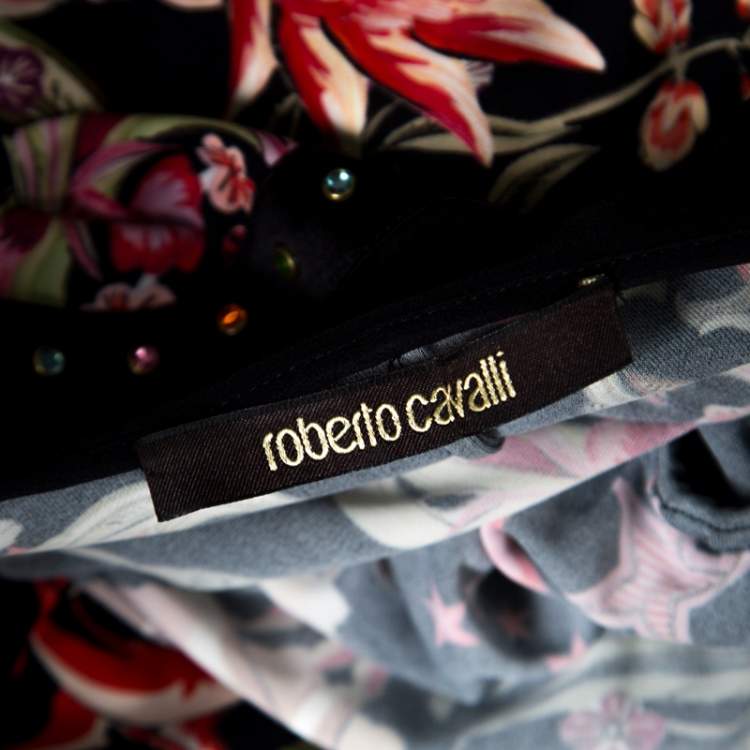 Pre Owned Roberto Cavalli Black Galaxy Garden Printed Long Sleeve Jumpsuit S