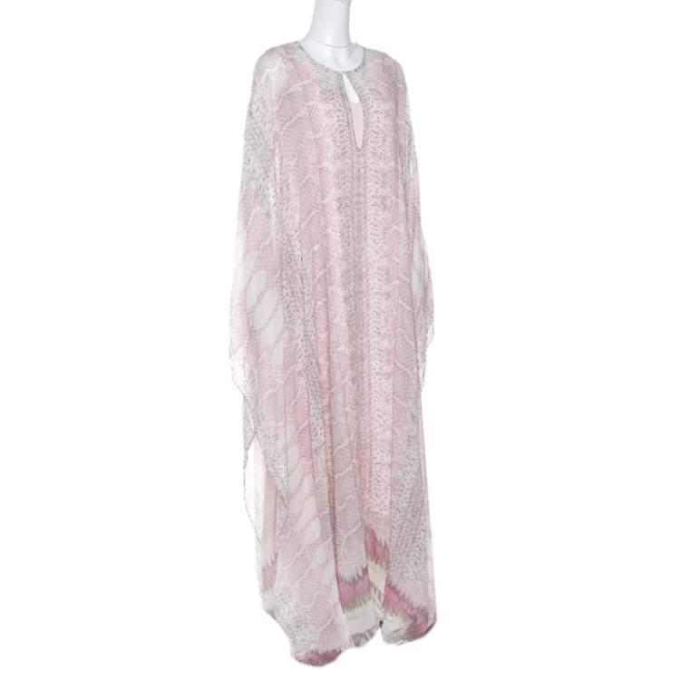 Pre Owned Roberto Cavalli Pink Python Scale Printed Silk Kaftan Dress S