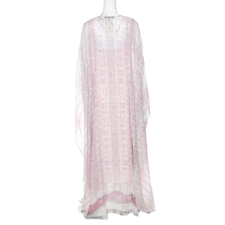 Pre Owned Roberto Cavalli Pink Python Scale Printed Silk Kaftan Dress S