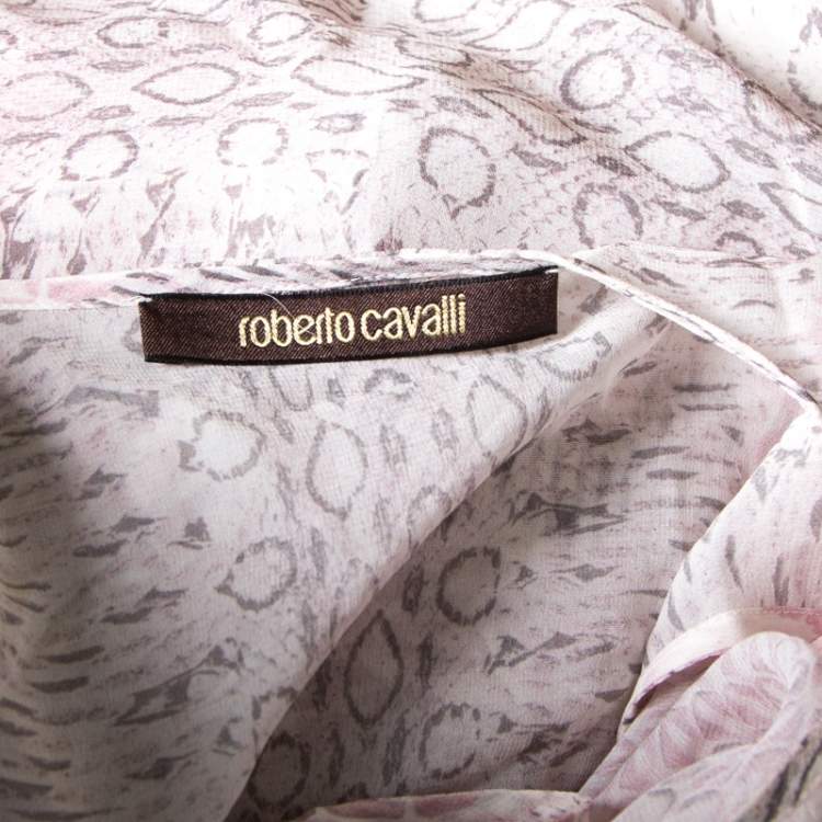 Pre Owned Roberto Cavalli Pink Python Scale Printed Silk Kaftan Dress S