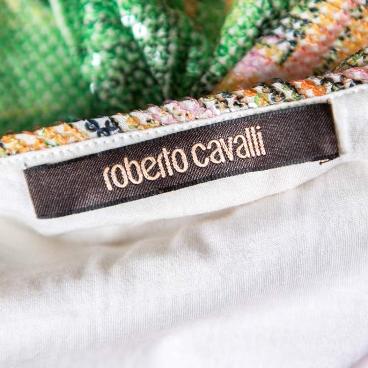 Pre Owned Roberto Cavalli Multicolor Floral Sequined One Shoulder Top S