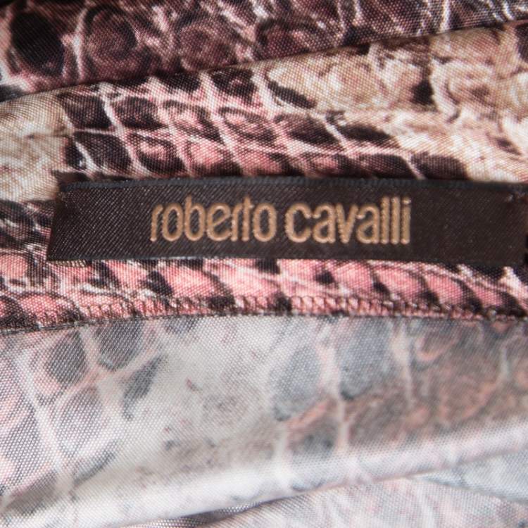 Pre Owned Roberto Cavalli Animal Printed Ruched One Shoulder Dress S