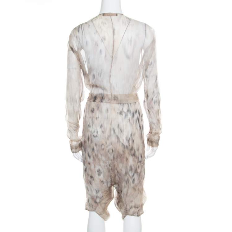Pre Owned Roberto Cavalli Beige Printed Silk Gathered Waist Detail Cropped Harem Jumpsuit M