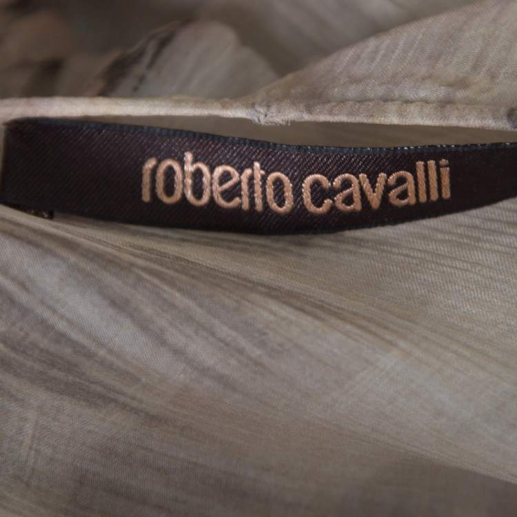 Pre Owned Roberto Cavalli Beige Printed Silk Gathered Waist Detail Cropped Harem Jumpsuit M