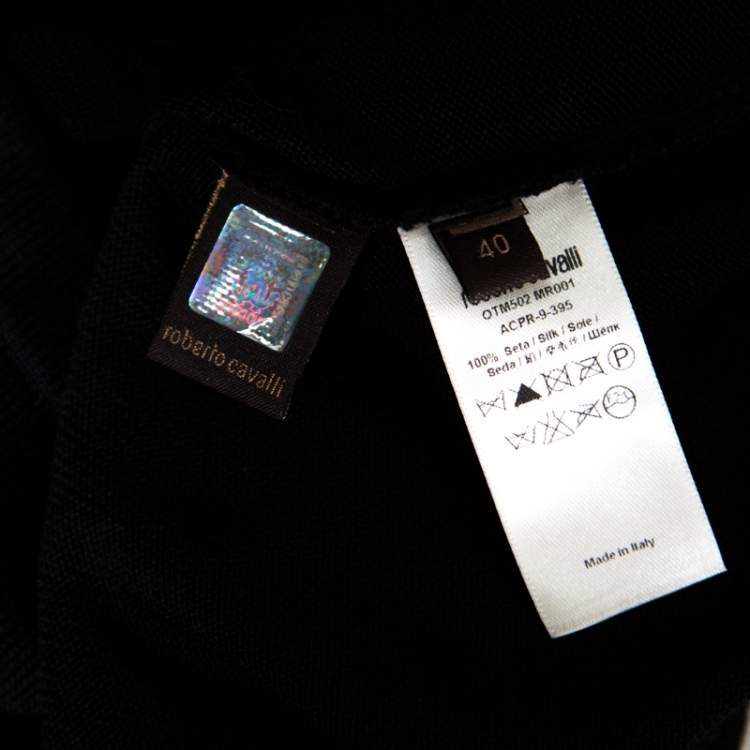 Pre Owned Roberto Cavalli Black Silk Sheer Panel Insert Embellished Sleeveless Top S
