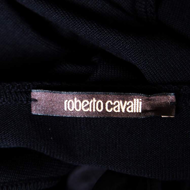 Pre Owned Roberto Cavalli Black Silk Sheer Panel Insert Embellished Sleeveless Top S