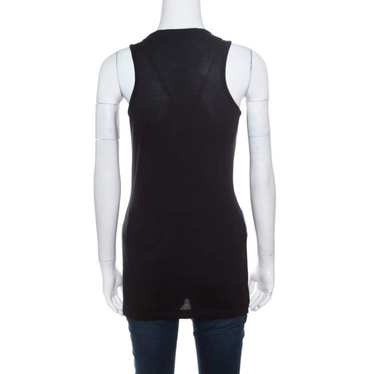 Pre Owned Roberto Cavalli Black Silk Sheer Panel Insert Embellished Sleeveless Top S