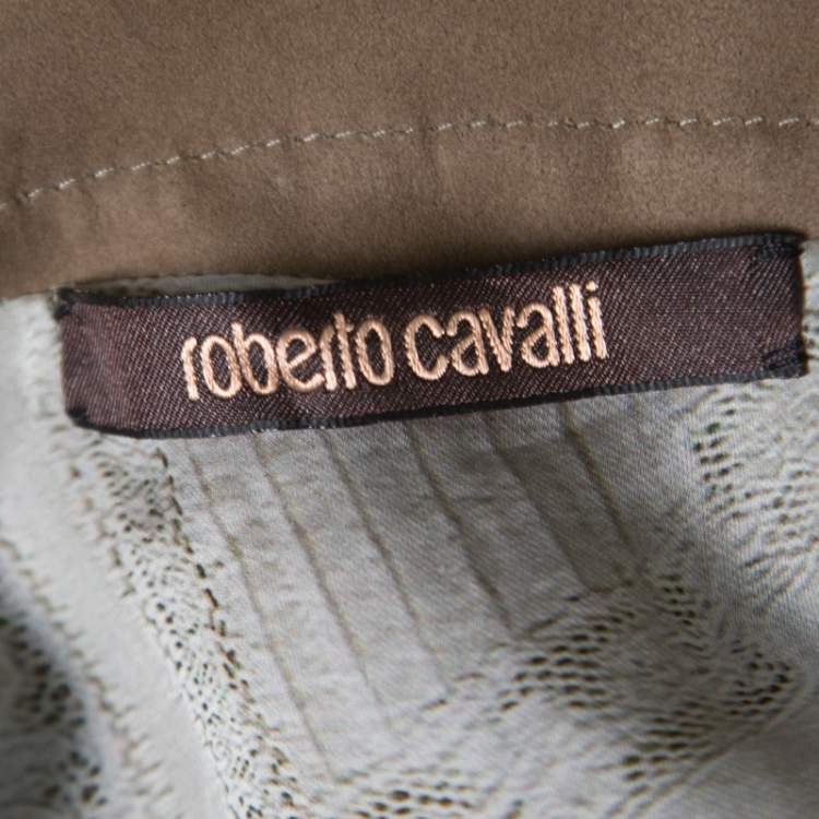 Pre Owned Roberto Cavalli Brown Suede Perforated Fringed Vest S