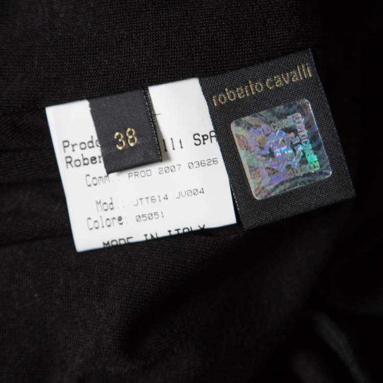 Pre Owned Roberto Cavalli Black Metal Snake Brooch Detail Gathered Jersey Top S