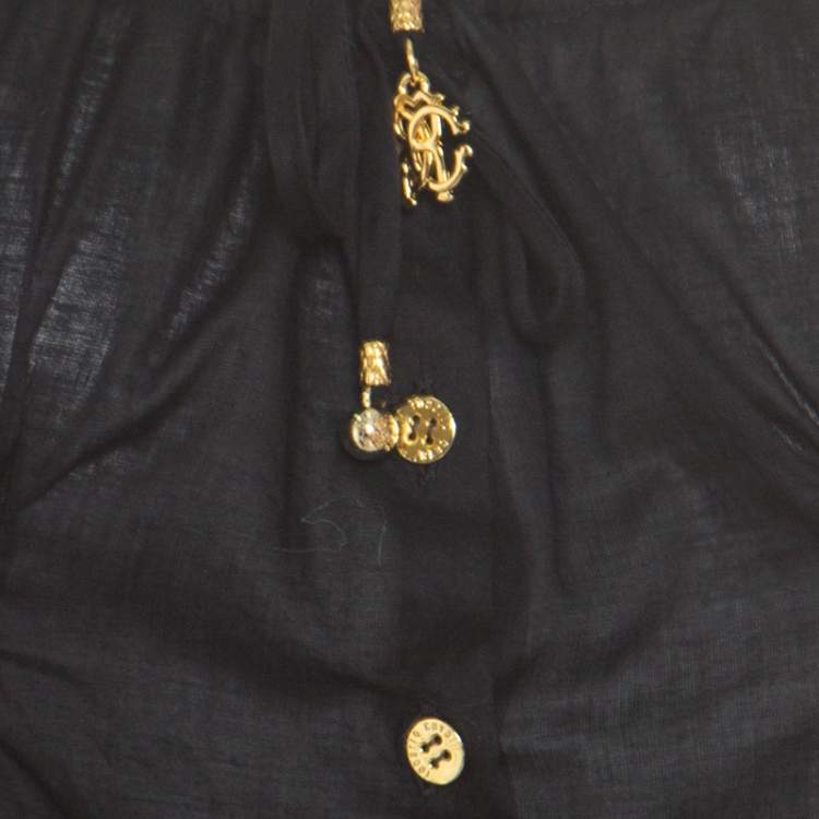 Pre Owned Roberto Cavalli Black Cotton Voile Tiered Sleeve Buttoned Blouse S