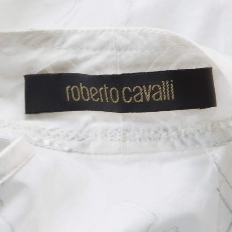 Pre Owned Roberto Cavalli Off White Foil Printed Cotton Sleeveless Wrap Top M