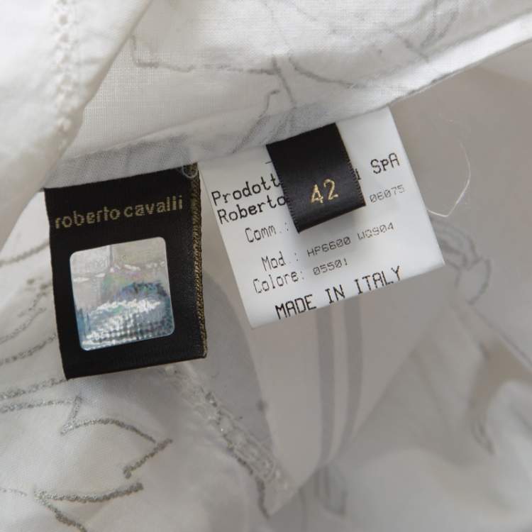 Pre Owned Roberto Cavalli Off White Foil Printed Cotton Sleeveless Wrap Top M