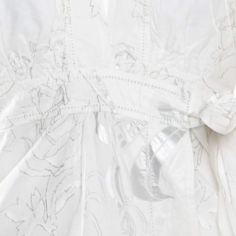Pre Owned Roberto Cavalli Off White Foil Printed Cotton Sleeveless Wrap Top M