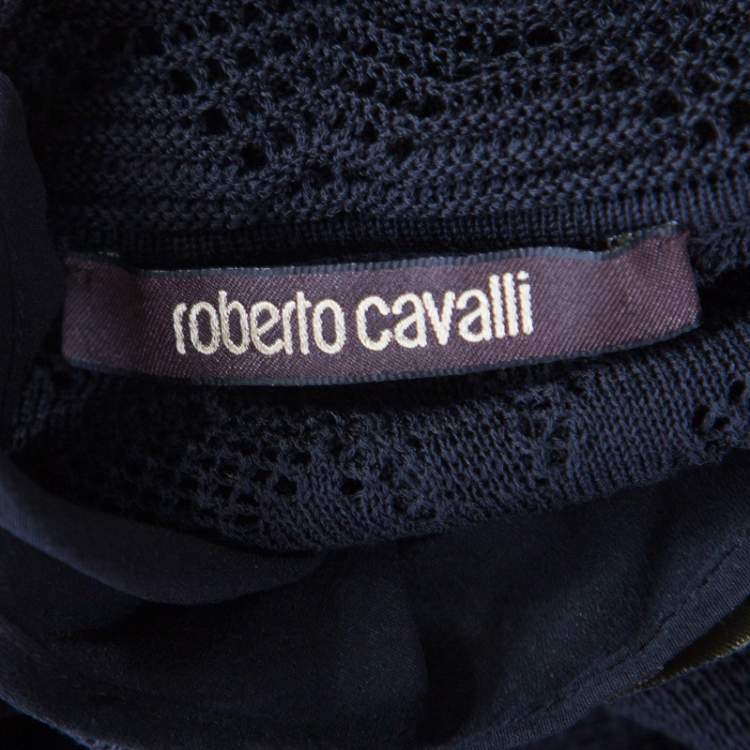 مملوكة مسبقًا Roberto Cavalli Black Perforated Knit Long Sleeve Bodycon Dress S