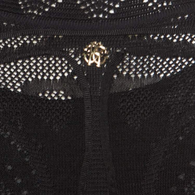 مملوكة مسبقًا Roberto Cavalli Black Perforated Knit Long Sleeve Bodycon Dress S