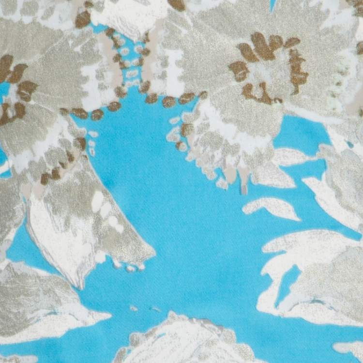 Pre Owned Roberto Cavalli Blue Floral Printed Satin Sleeveless Flared Dress S