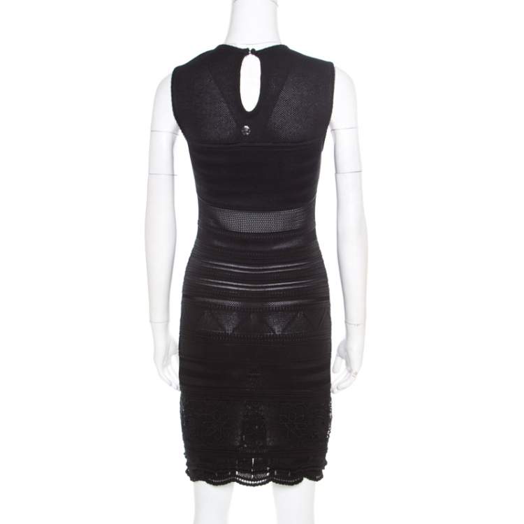 مملوكة مسبقًا Roberto Cavalli Black Knit Lace Insert Sleeveless Fitted Dress S