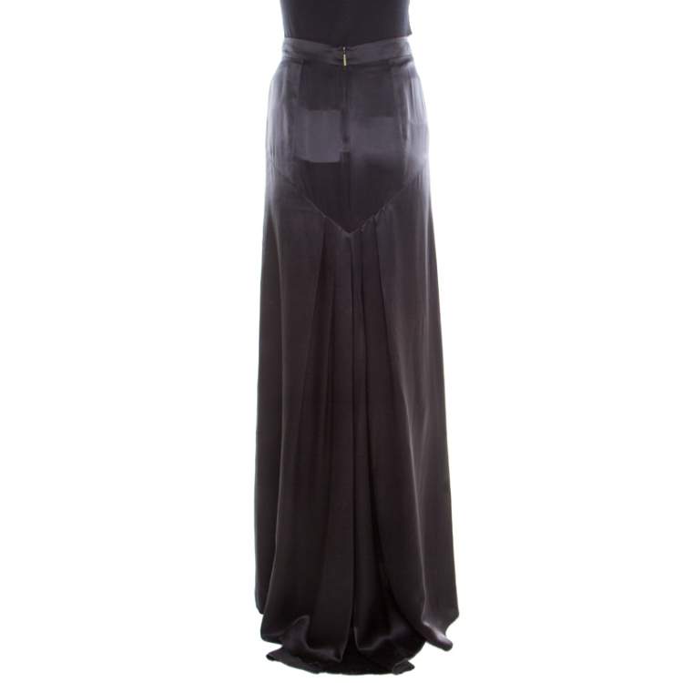 Pre Owned Roberto Cavalli Black Satin Maxi Skirt S