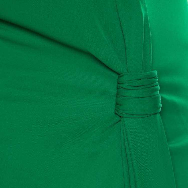 Pre Owned Roberto Cavalli Green Crepe Knit Plunge Back Draped Evening Gown M