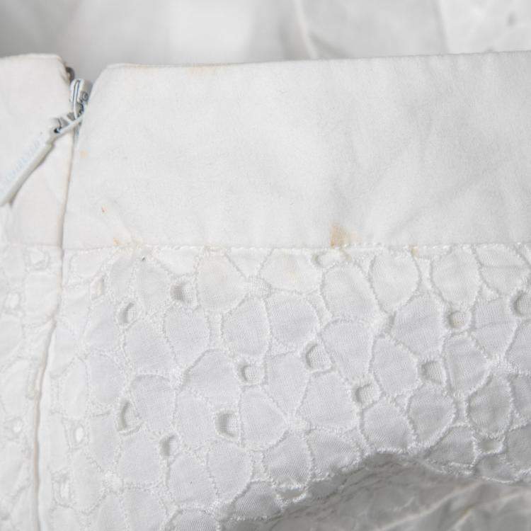 Pre Owned Roberto Cavalli White Broderie Anglaise Cotton Lace Paneled Mini Skirt S