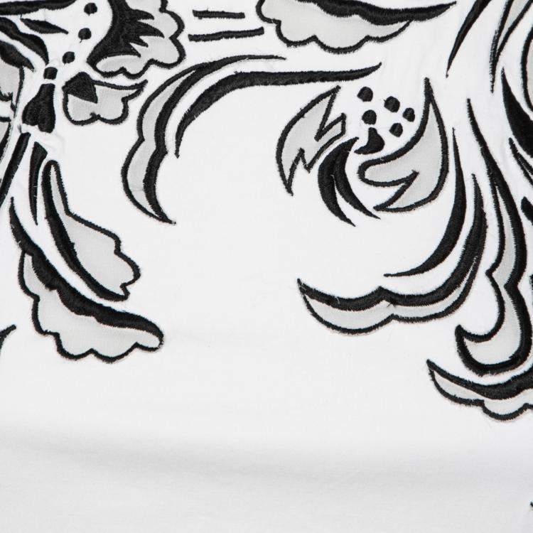 Pre Owned Roberto Cavalli White Cotton Poplin Contrast Embroidered Sleeveless Dress S
