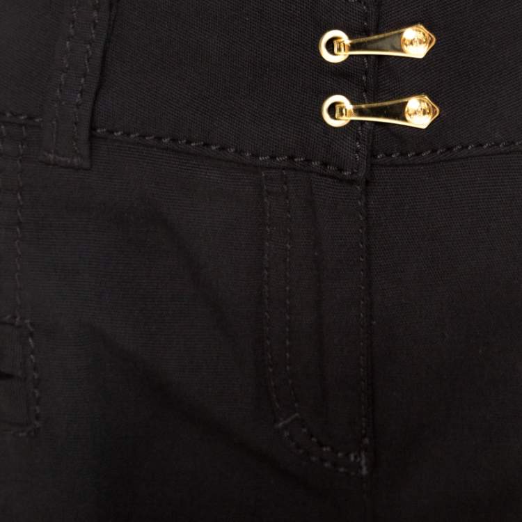 Pre Owned Roberto Cavalli Black Denim Leopard Printed Cuff Cropped Jeans M 