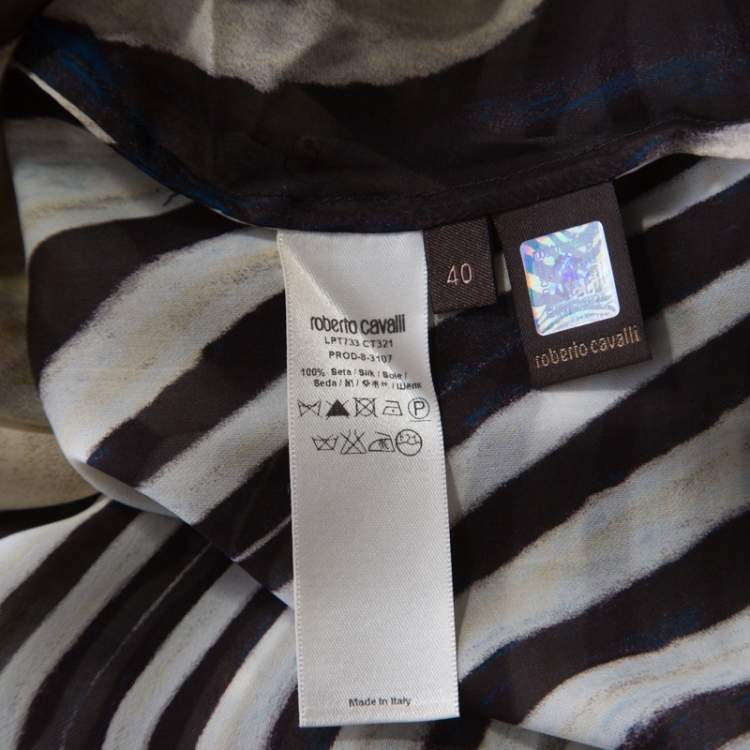 Pre Owned Roberto Cavalli Multicolor Striped Silk Batwing Sleeve Ruffled Top S