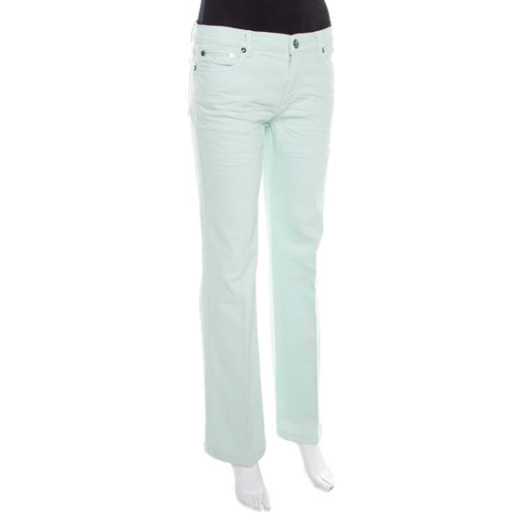 Pre Owned Roberto Cavalli Mint Blue Washed Denim Crinkled Effect Flared Jeans M