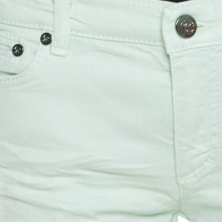 Pre Owned Roberto Cavalli Mint Blue Washed Denim Crinkled Effect Flared Jeans M