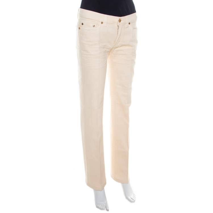 Pre Owned Roberto Cavalli Cream Cotton Denim Crinkled Effect Jeans M
