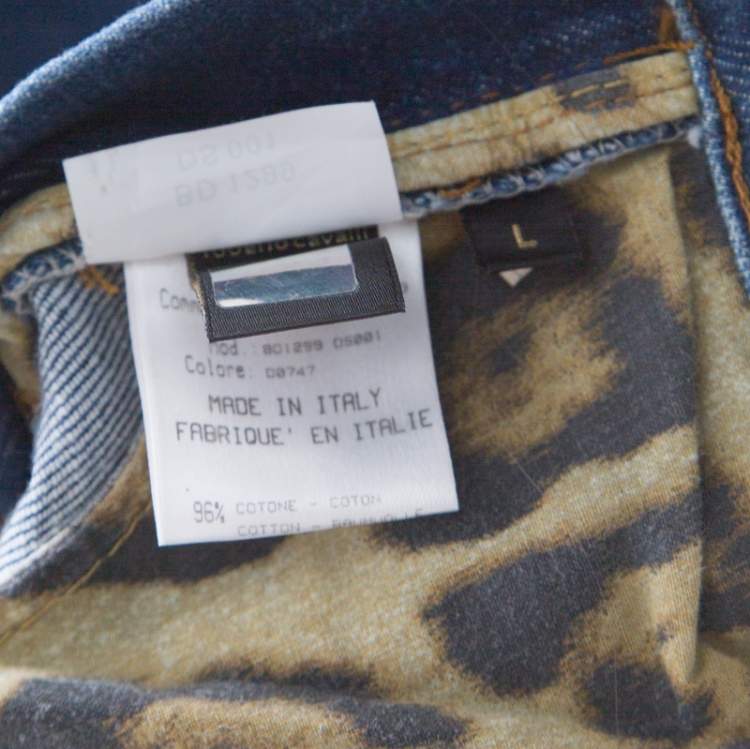 مملوكة مسبقًا Roberto Cavalli Blue Crystal Embellished Denim Wide Leg Jeans L