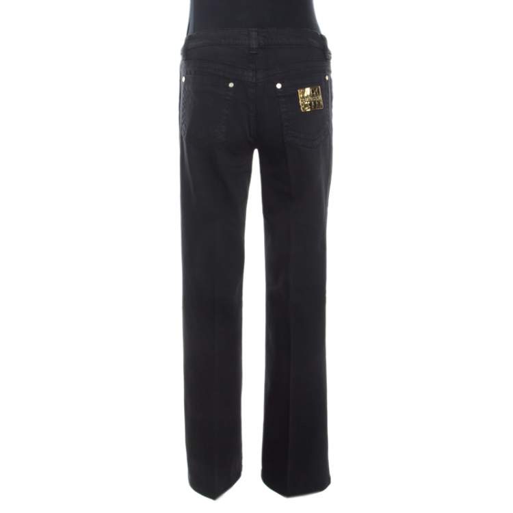 Pre Owned Roberto Cavalli Black Distressed Denim Low Rise Regular Fit Jeans M 