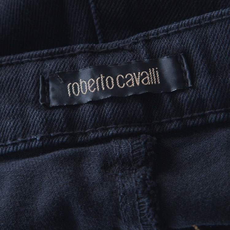 Pre Owned Roberto Cavalli Black Distressed Denim Low Rise Regular Fit Jeans M 