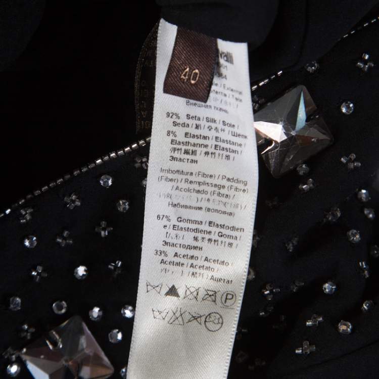 Pre Owned Roberto Cavalli Black Embellished Silk Ruched Strapless Dress S