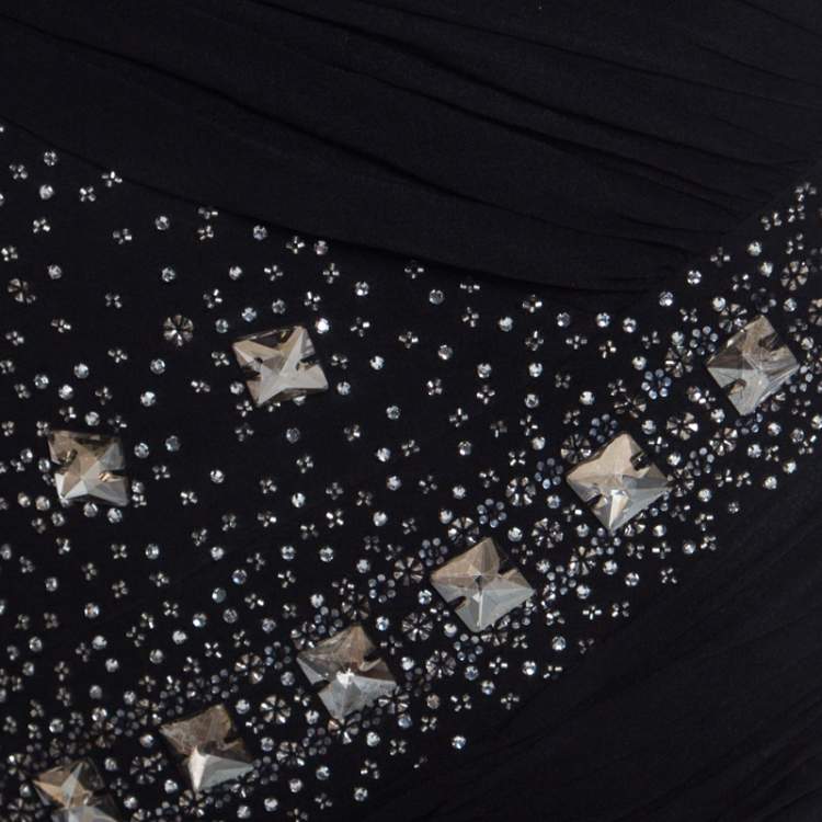 Pre Owned Roberto Cavalli Black Embellished Silk Ruched Strapless Dress S