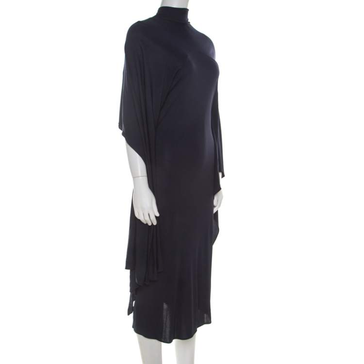 Pre Owned Roberto Cavalli Navy Blue Jersey Knit Cape Sleeve Dress L