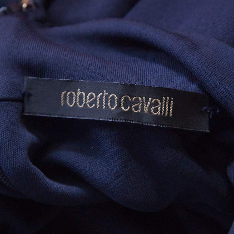 Pre Owned Roberto Cavalli Navy Blue Jersey Knit Cape Sleeve Dress L