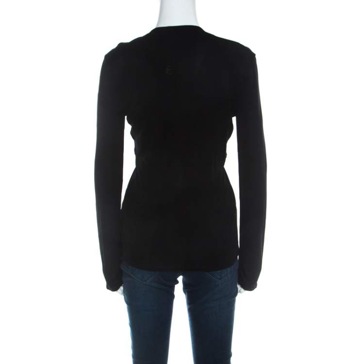 مملوكة مسبقًا Roberto Cavalli Black Draped Jersey Brooch Neckline Detail Top M 