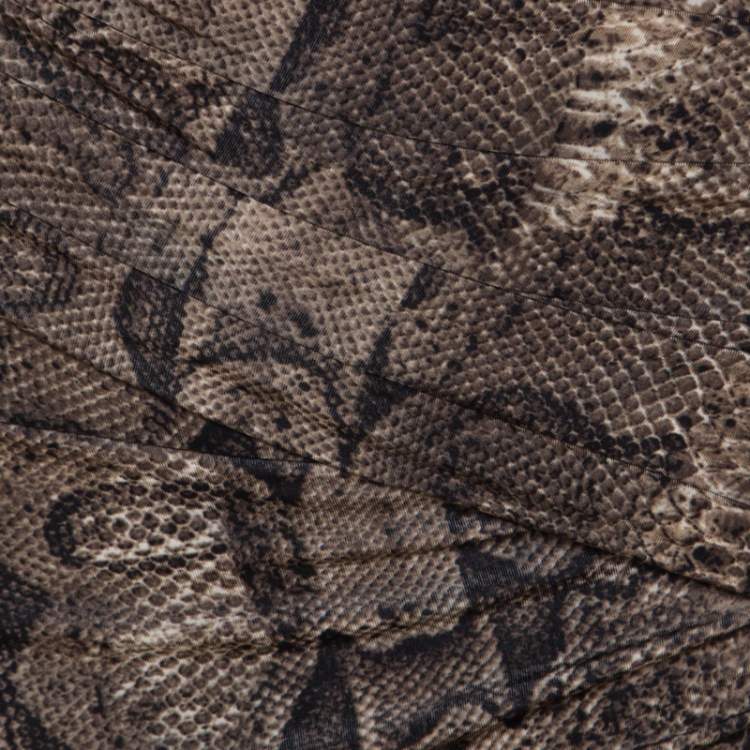 Pre Owned Roberto Cavalli Brown Snake Printed Jersey Ruched Detail Dress S