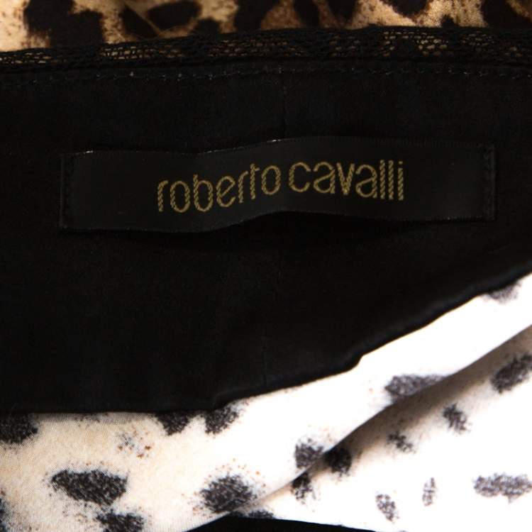 Pre Owned Roberto Cavalli Brown Cheetah Print Silk Tulle Trim Halter Top S