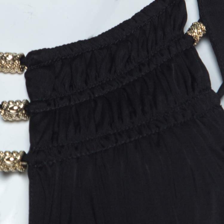 Pre Owned Roberto Cavalli Black Jersey Gold Serpent Embellished Cutout Top M 