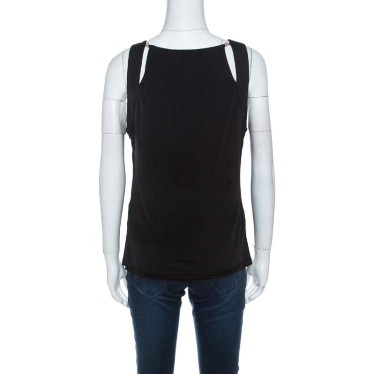 Pre Owned Roberto Cavalli Black Jersey Gold Serpent Embellished Cutout Top M 