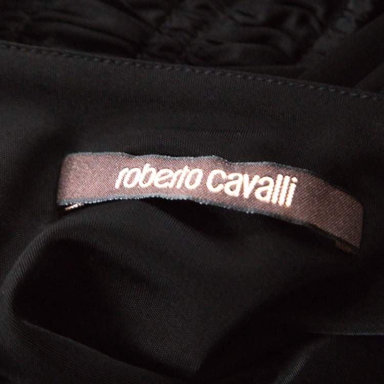 Pre Owned Roberto Cavalli Black Jersey Gold Serpent Embellished Cutout Top M 