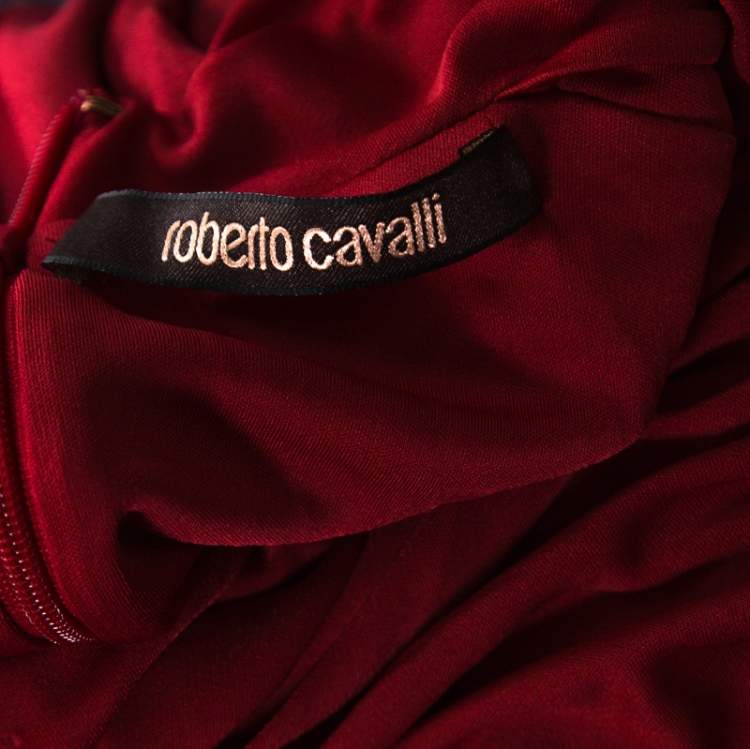 مملوكة مسبقًا Roberto Cavalli Red Stretch Jersey Long Sleeve Maxi Dress S 