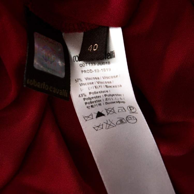 مملوكة مسبقًا Roberto Cavalli Red Stretch Jersey Long Sleeve Maxi Dress S 