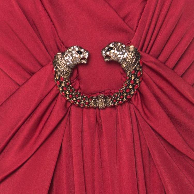 مملوكة مسبقًا Roberto Cavalli Red Stretch Jersey Long Sleeve Maxi Dress S 