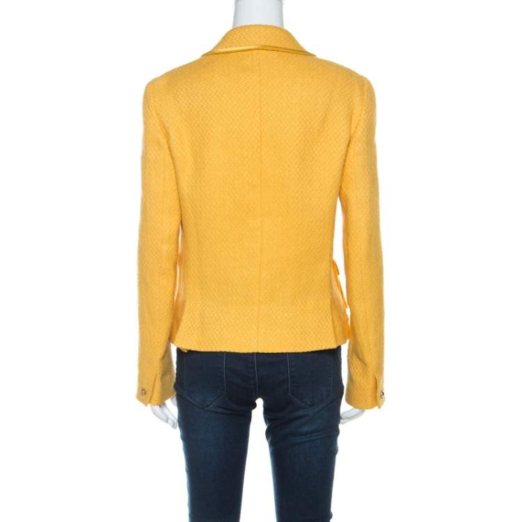 Pre Owned Roberto Cavalli Yellow Textured Linen Blend Button Front Blazer M