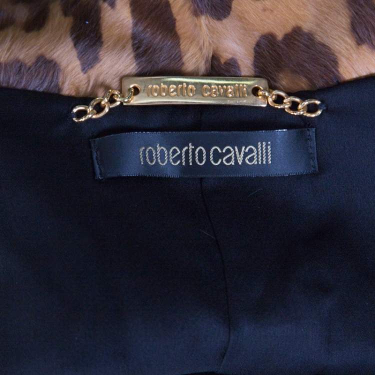 Pre Owned Roberto Cavalli Brown Leopard Pattern Goatskin Fur and Suede Jacket S 